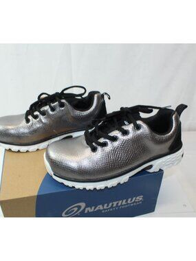 Nautilus Women's Safety Toe Work Shoes Silver Foil Spark Color Lace Up Size 7B